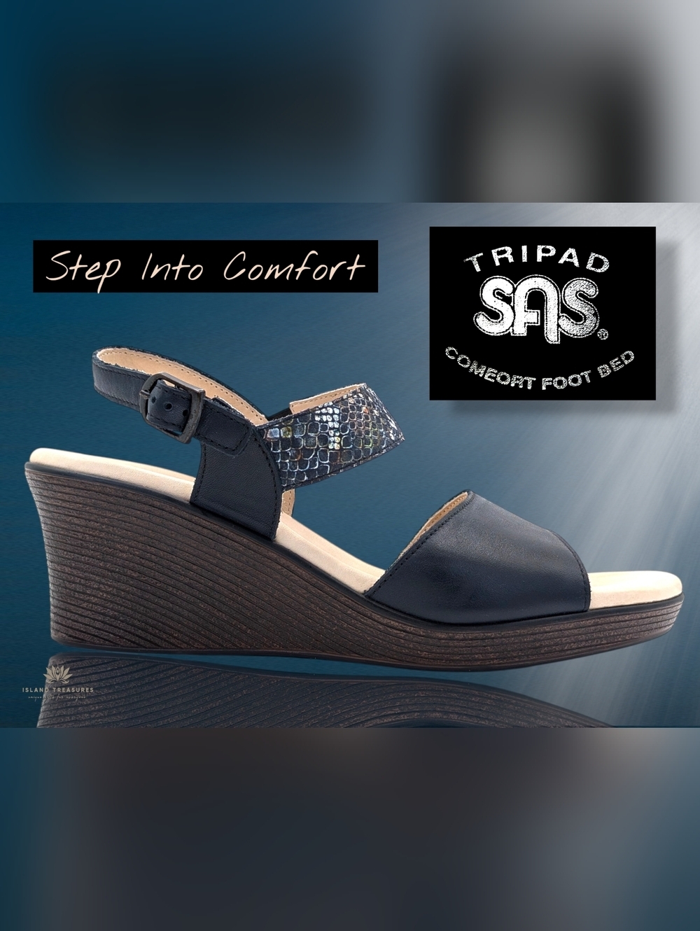 SAS Women's Size 10.5S Handcrafted Genuine Leather Snake-Print Wedge Sandals